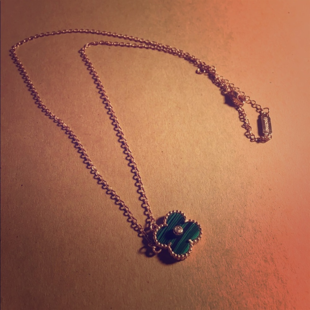 Rose Gold Malachite Clover Necklace